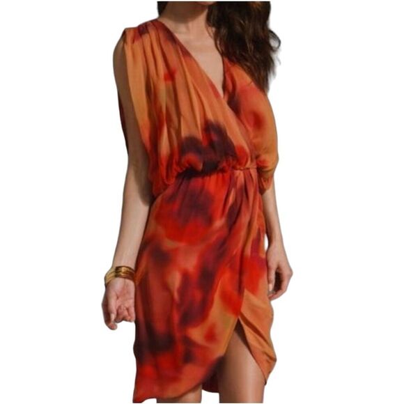 Haute Hippie Cowl Drape Front Wrap Silk Dress - Picture 1 of 8